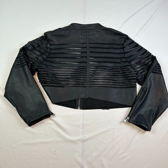 New Look Jackets & Blazers - New Look Black Cropped Moto Jacket 1X Sheer Stripe Panel Zip Front